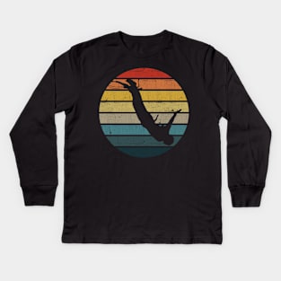 Bungee jumping Silhouette On A Distressed Retro Sunset print Kids Long Sleeve T-Shirt